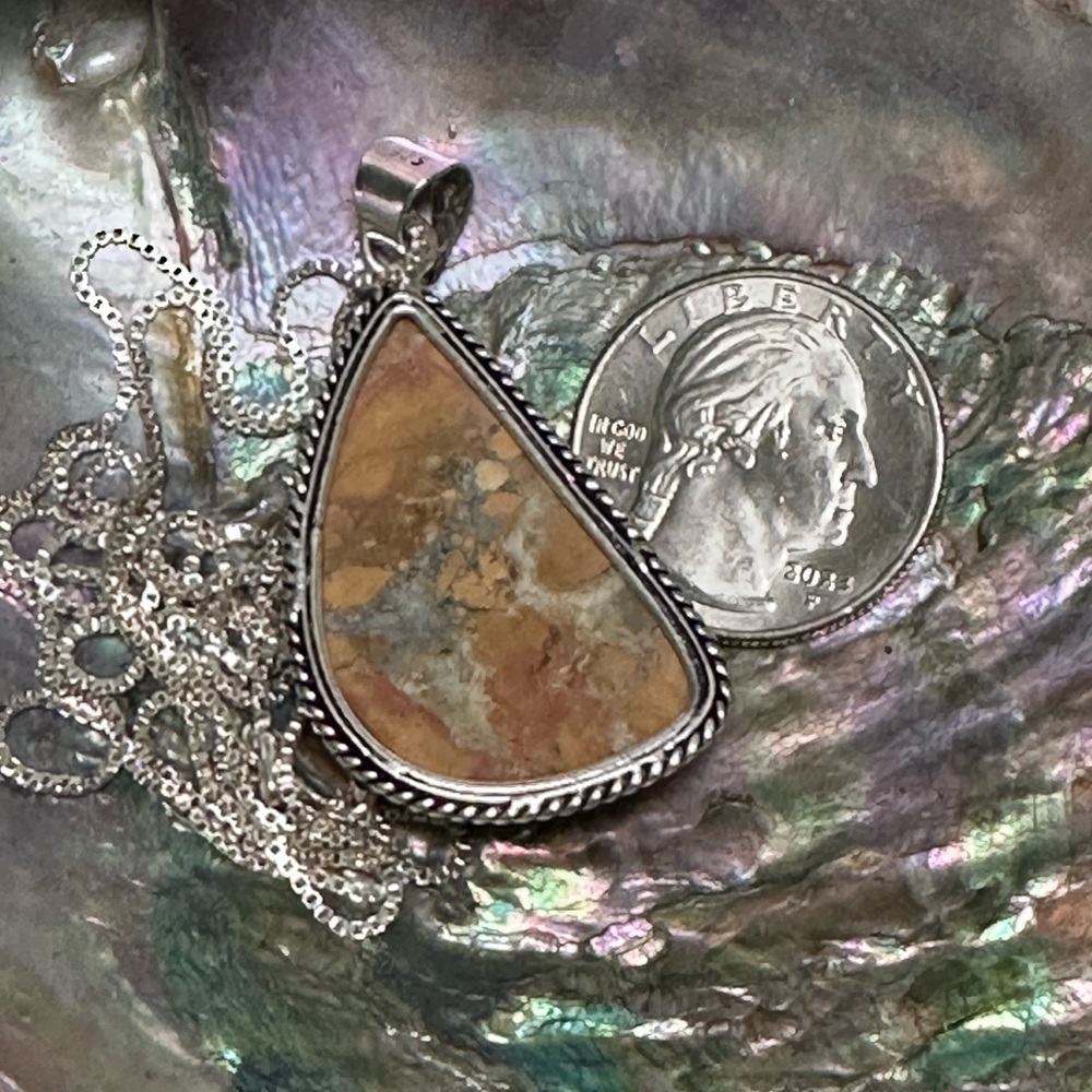 Bumblebee Jasper 925 Teardrop Pendant Necklace U - Picture 3 of 5